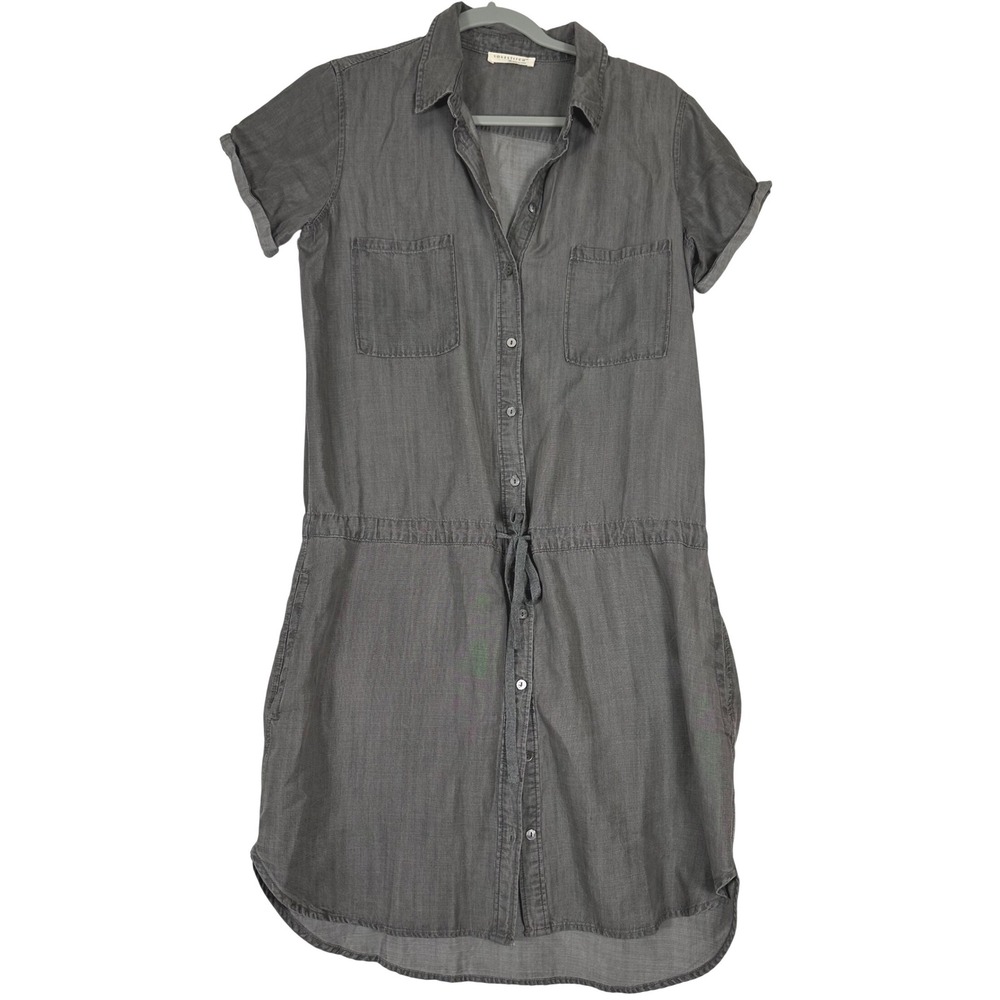 Gray Tencel Shirt Dress Size Small Drawstring Waist Utility Minimalist Casual - Picture 2 of 10